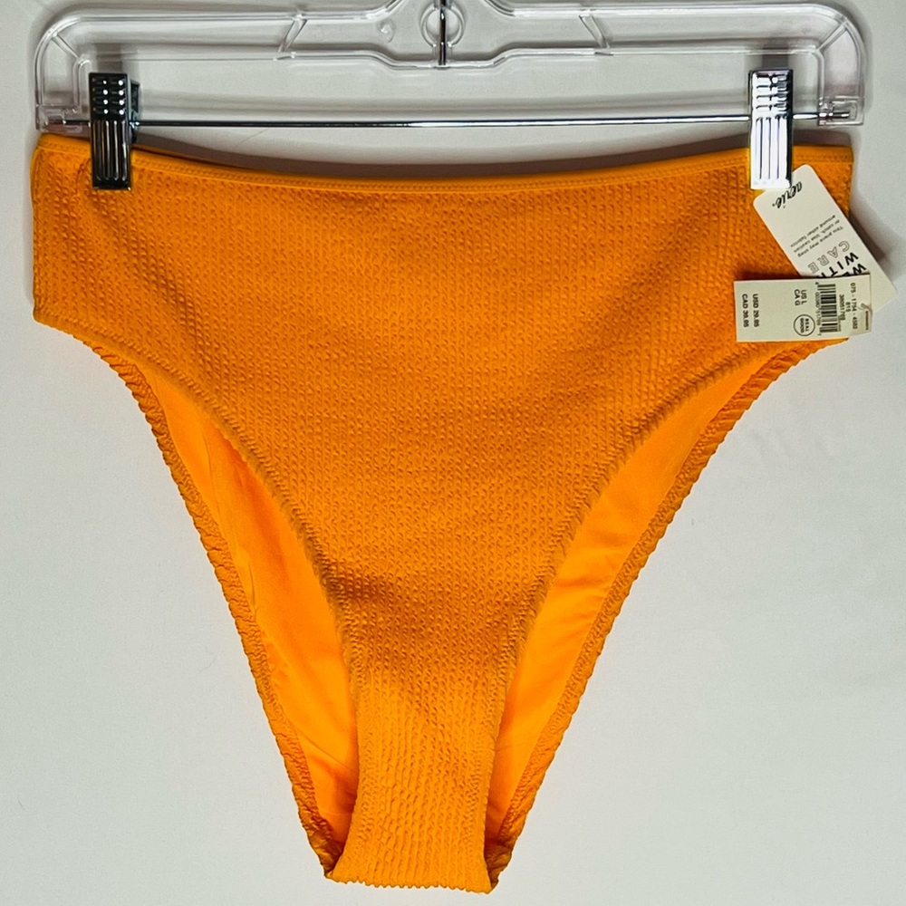 Aerie Real Good Textured High Waisted Bikini Bottom Orange Size L NWT